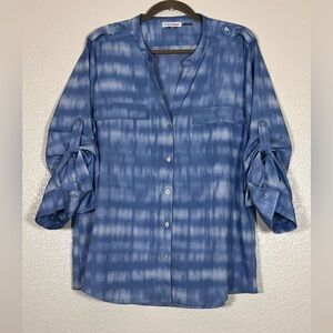 Calvin Klein blue button down blouse, size XL